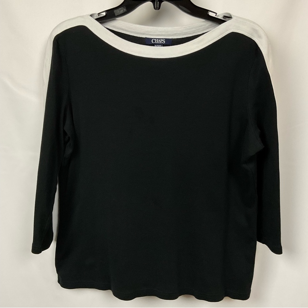 Chaps Womens XL black white boat neck 3/4 sleeve soft knit shirt